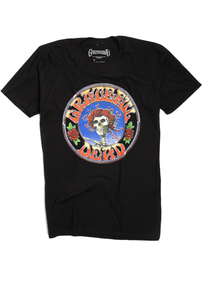 Grateful Dead Unisex T-Shirt Guitar Playing Skeleton on Skeleton Head with  Roses Multiple Colors