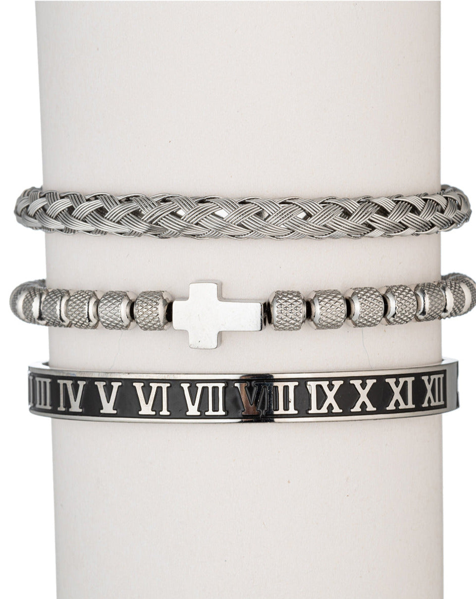 Alain 3 Piece Roman Cross Bracelet Set