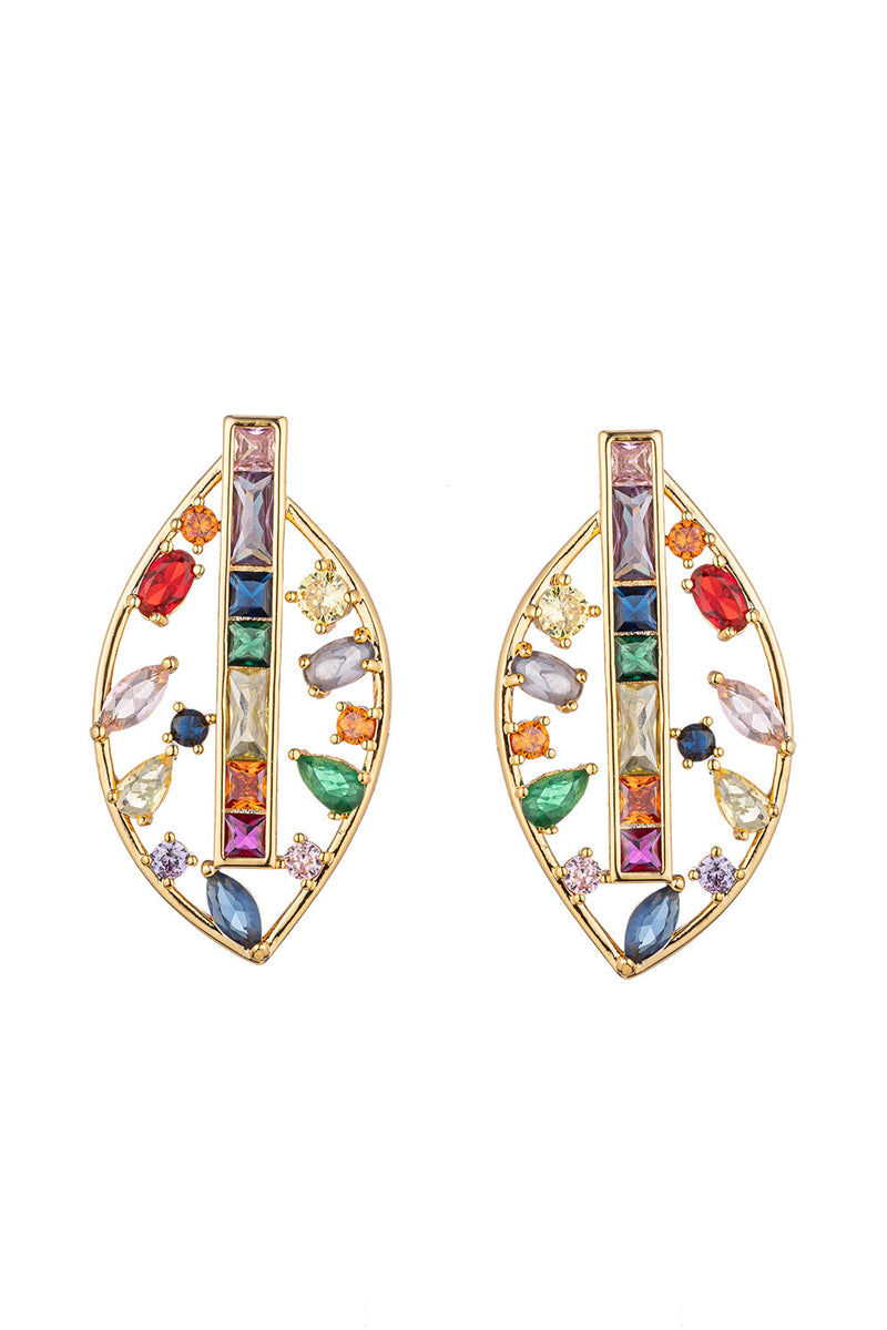 Roman Leaf Rainbow CZ Earrings