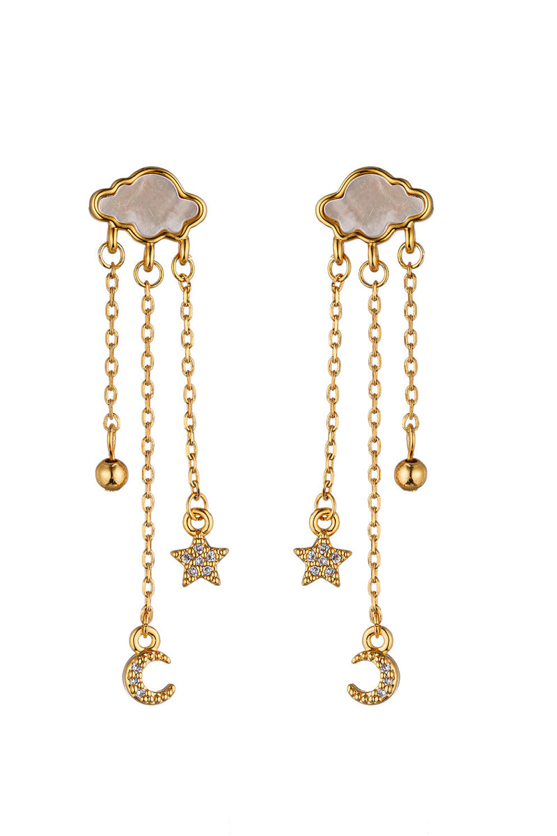 Cloudy Day Star Moon CZ Dangle Earrings