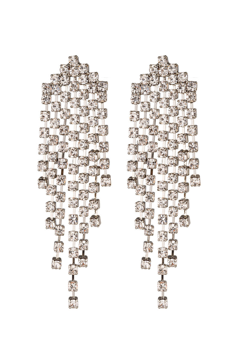 Silver Tone Fringe Statement Earring