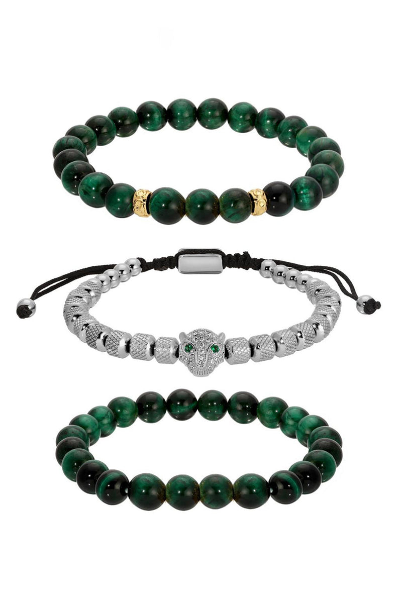 Leopard Green Tiger Eye Bracelet Set