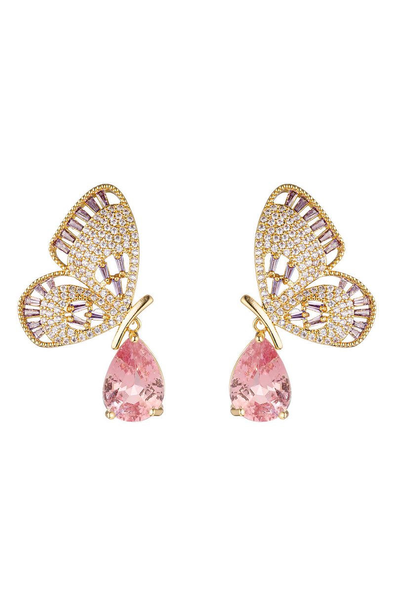 Pink Monarch Butterfly 18K Gold Plated Dangle Earrings