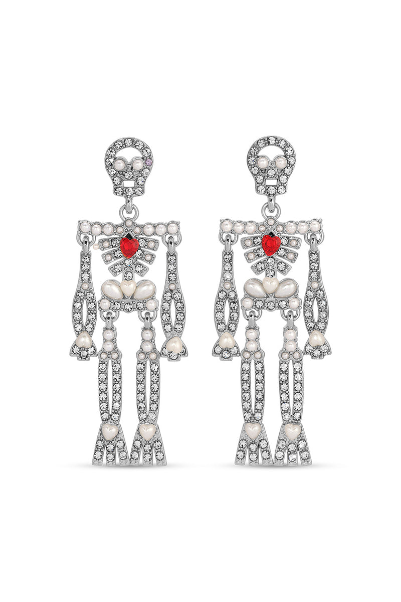 Skully Red Heart Dangle Earrings