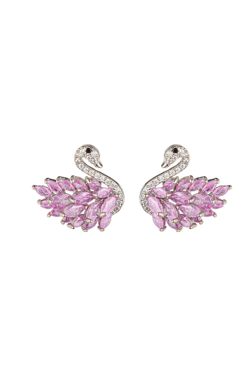 Ariana Hot Pink Swan Stud Earrings