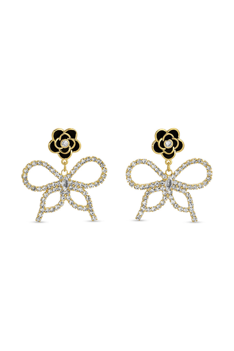 Rose Bow CZ Drop Earrings