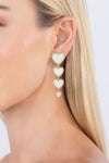 White Heart Linear Drop Earrings