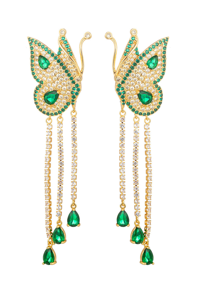 Green Butterfly CZ Dangle Earrings