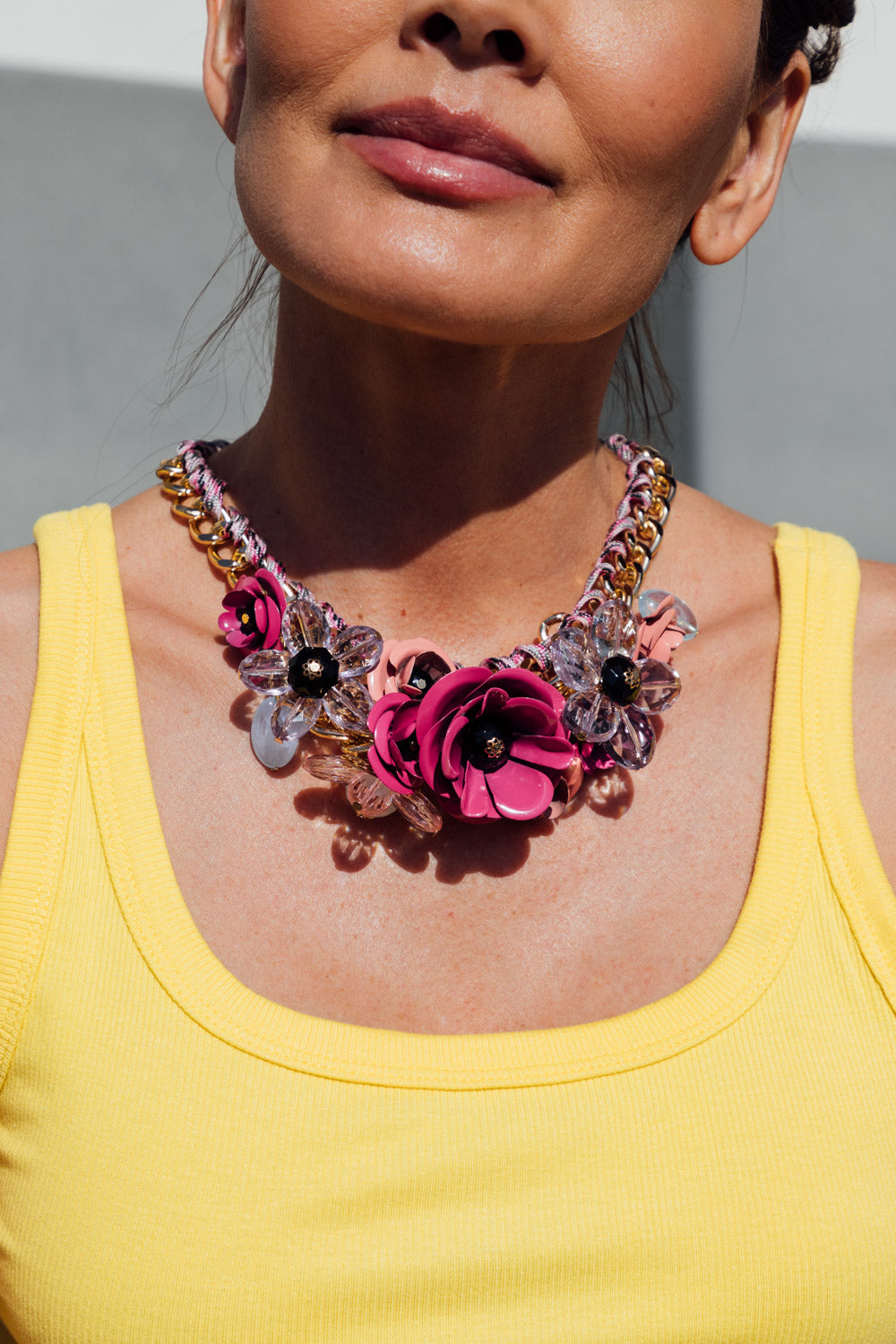 Fuchsia Necklace, Statement Geometric Crystal buy Necklace, Hot Pink Necklace