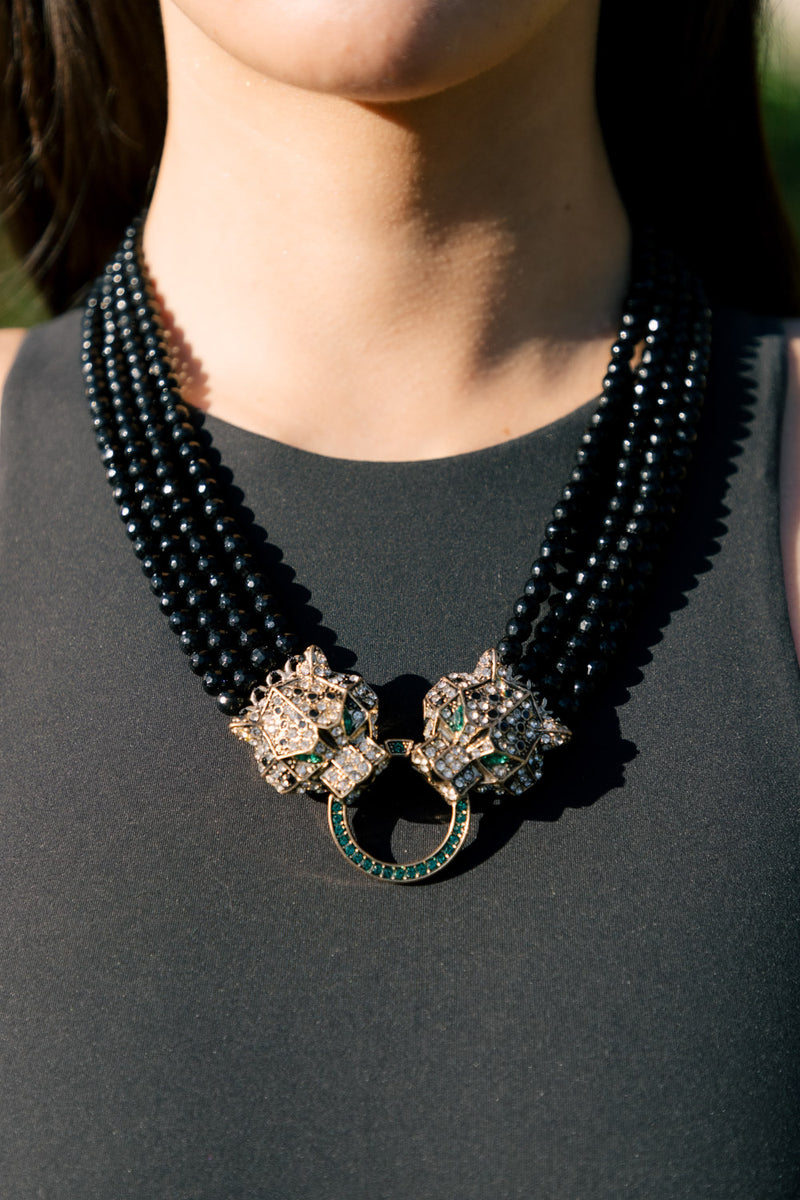 Double Leopard Brooch Statement Necklace