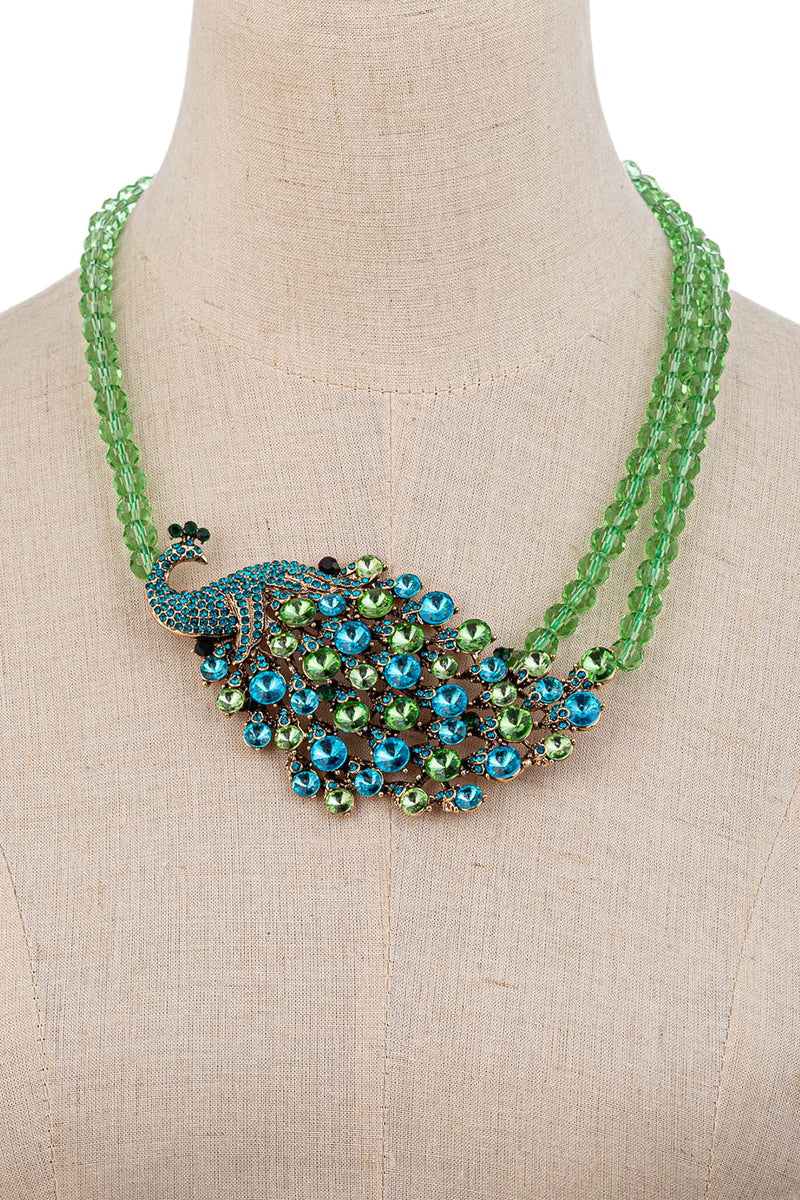 Alessandra Green Peacock Beaded Necklace