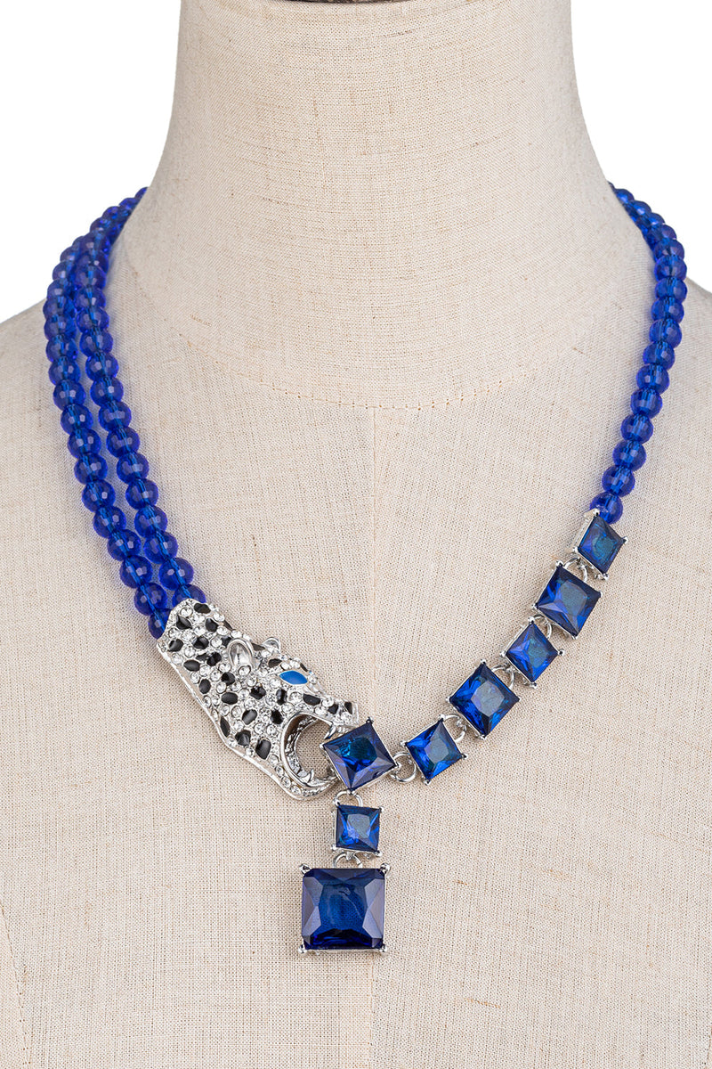 Larissa Blue Leopard Beaded Necklace