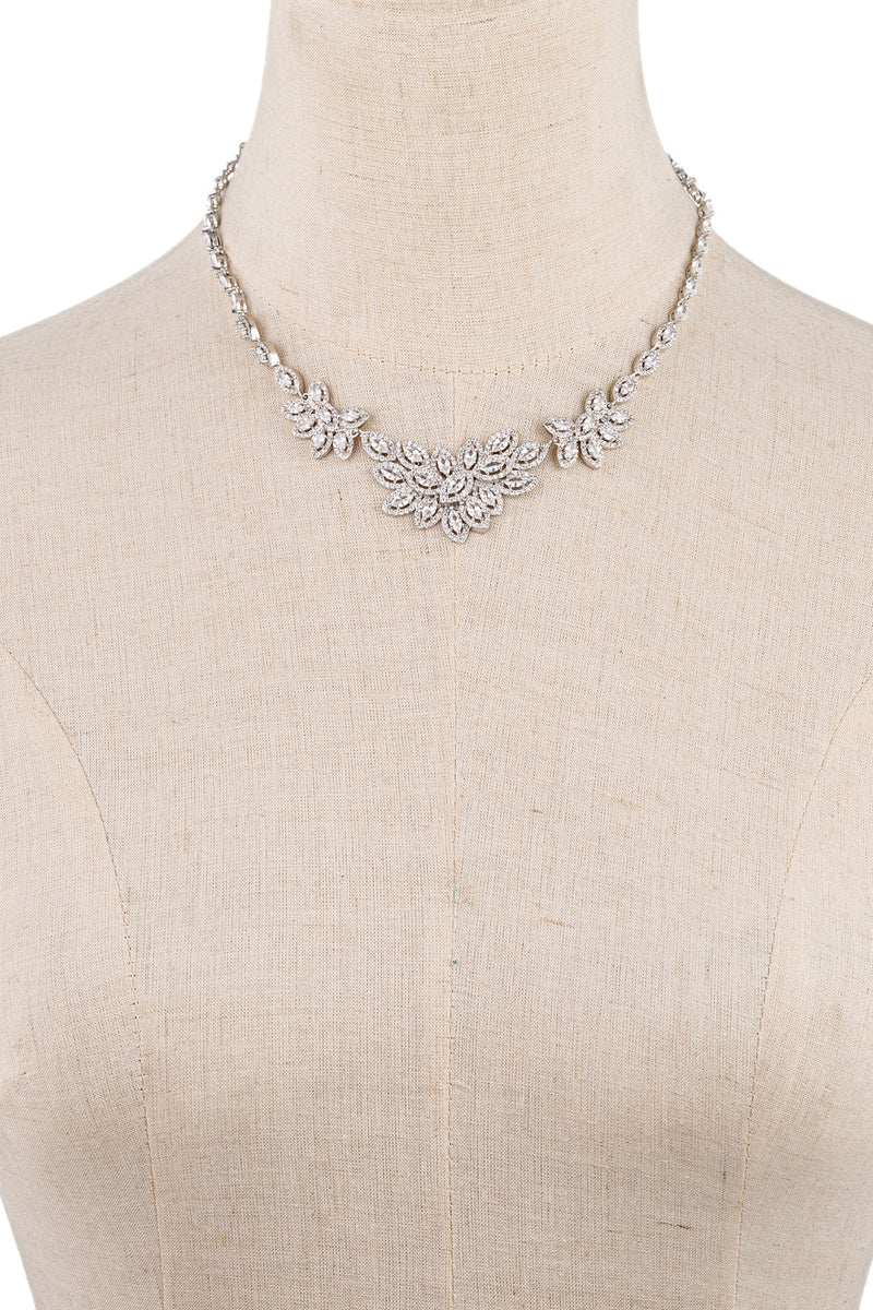 Silver Leaf Sparkly CZ Necklace