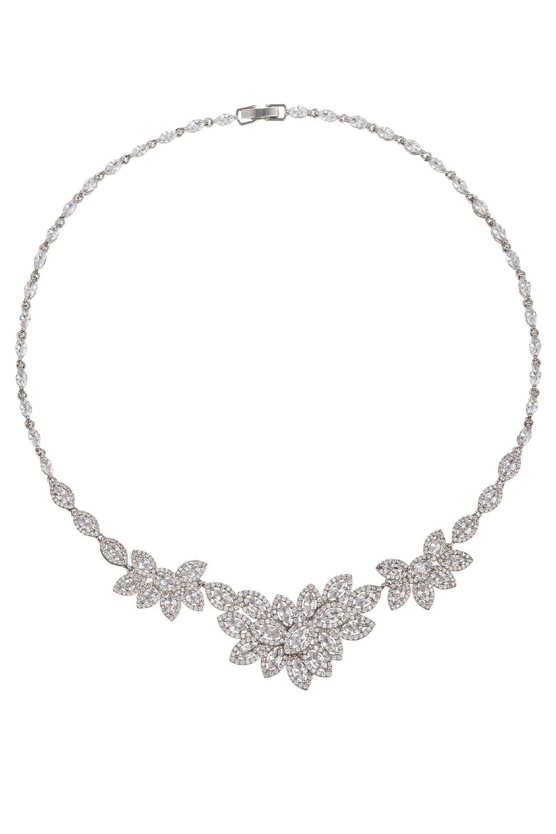 Silver Leaf Sparkly CZ Necklace