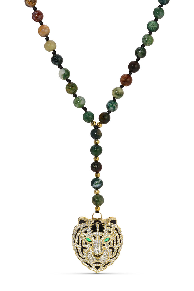 Mia Tiger Agate Beaded Y Necklace