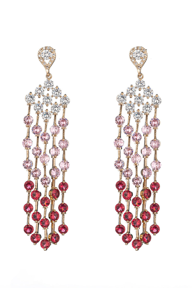 Alma Red and Pink CZ Fringe Earrings