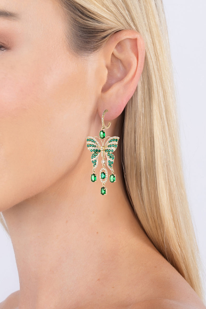 Monarch Green Butterfly CZ Drop Earrings