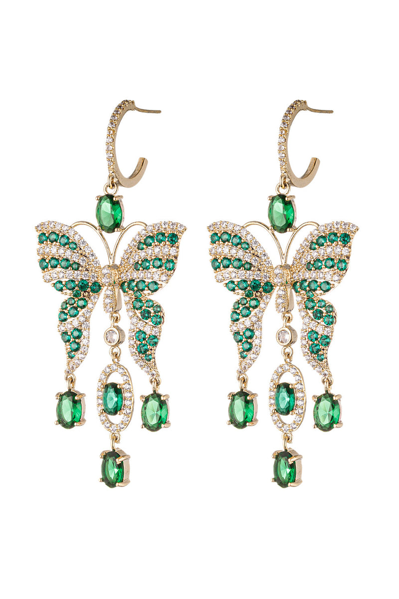 Monarch Green Butterfly CZ Drop Earrings