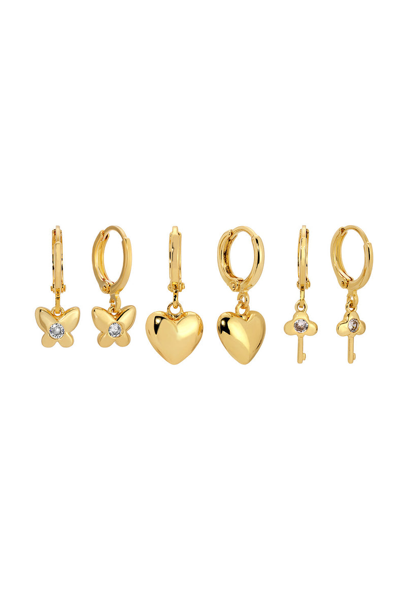 Aria Heart+Key+Lock Huggie Earring set