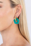 Teal Clover Drop Huggie Earrings