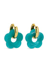 Teal Clover Drop Huggie Earrings