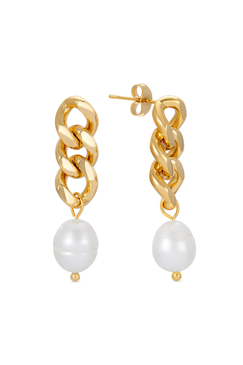 Gia Cuban Link 14K Gold Plated Earrings