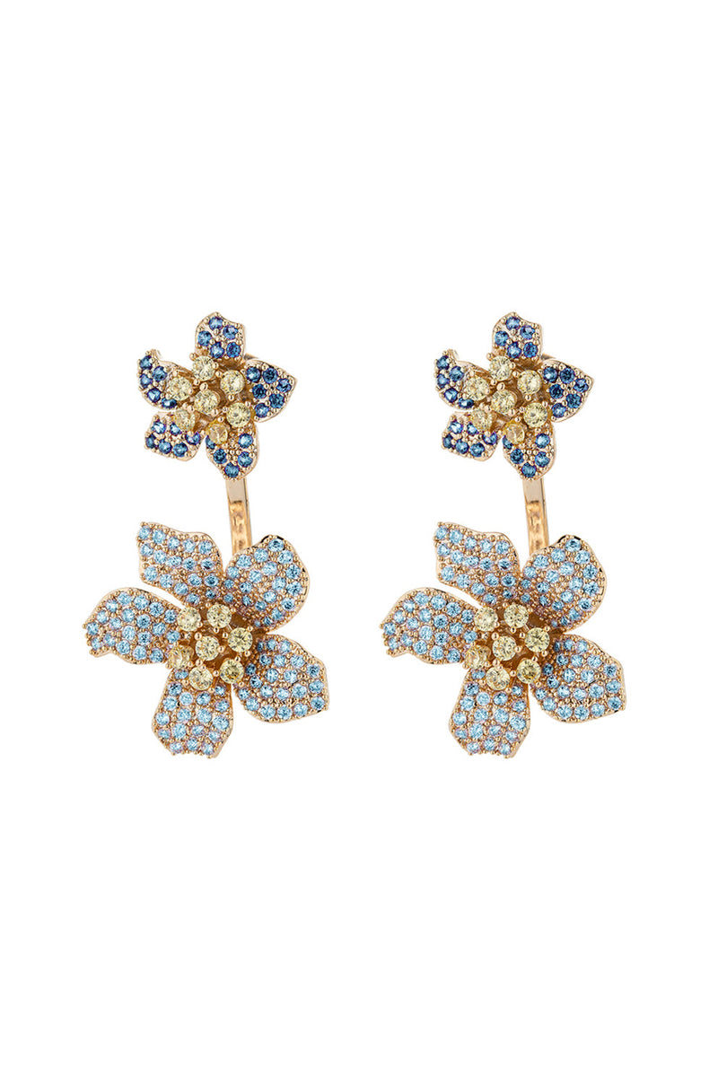 Blue Flower CZ Drop Earrings