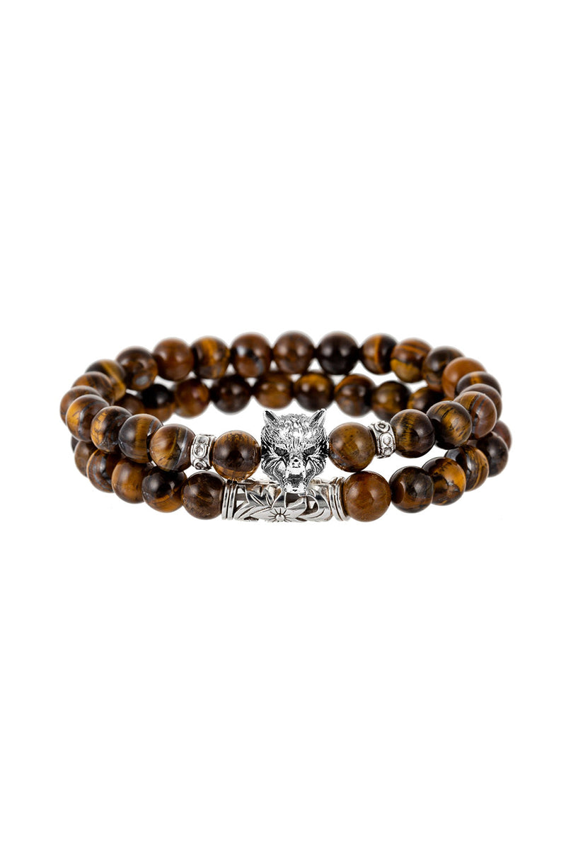 Tiger Eye Wolf Beaded Bracelet Set