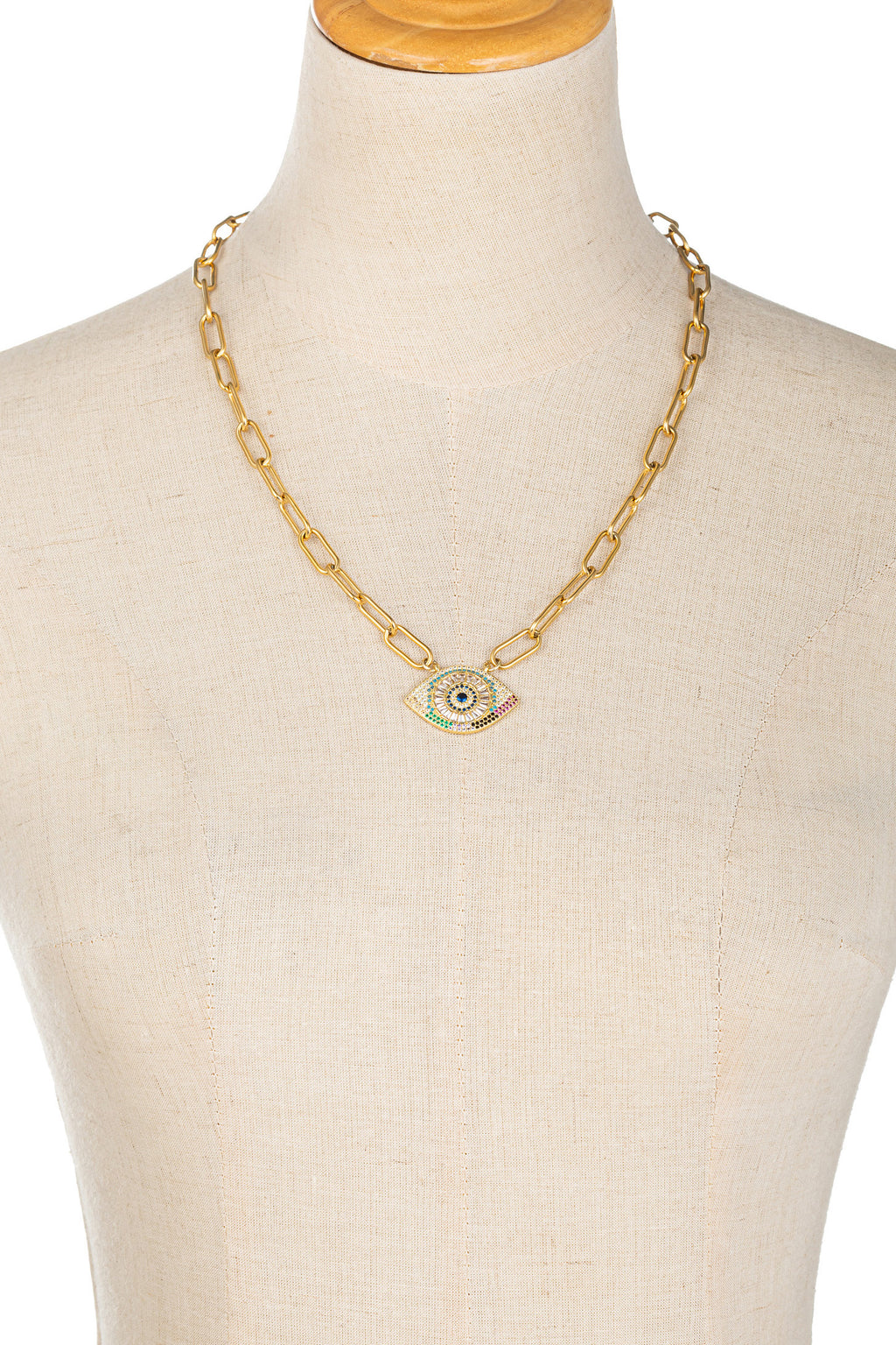 Eye Candy La Women's Luxe Collection 18K Gold Plated & Cubic Zirconia Evil Eye Paperclip Necklace