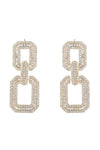 Gold tone brass square statement earrings studded with CZ crystals.